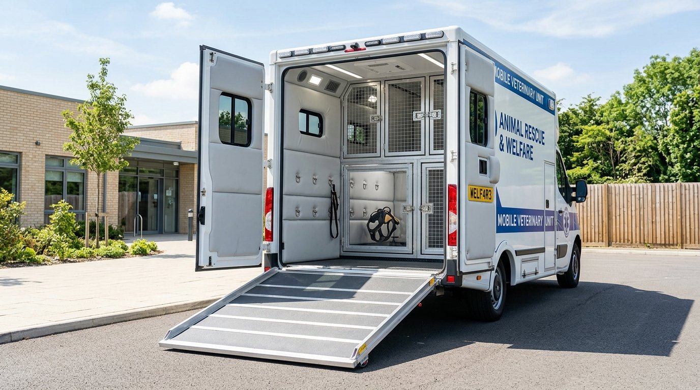 Hydraulic animal loading ramp concept for veterinary ambulance